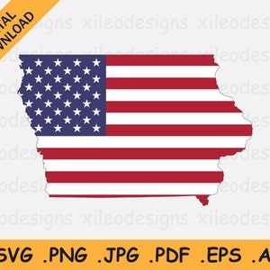 Iowa Map US Flag svg - IA USA on American Flag, America State Banner Shape Border Outline, Cricut Cut File Vector Icon, eps ai png jpg pdf