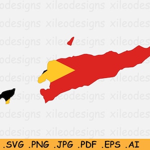 Timor-Leste Flag Map, Oost-Timor SVG Cricut Cut File, Country Nation Silhouette Outline Atlas, Scrapbook Clipart Vector - eps ai png jpg pdf