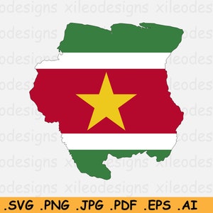 Suriname Vlag Kaart SVG - Surinaamse Cricut Cut File, Land Natie Silhouet lijn Atlas, Scrapbook Clipart Vector Icon - eps ai png jpg pdf