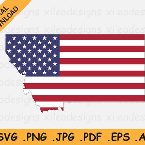 Montana Kaart US Flag svg, MT USA op Amerikaanse vlag, Amerika State Banner Shape Border Outline, Cricut Cut File Vector Icon, eps ai png jpg pdf