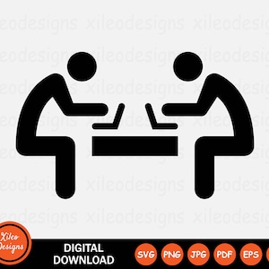 Working Together Icon SVG Teamwork Study Laptop Work Sign Symbol Cricut Graphic Clipart Vector png jpg eps ai pdf Digital Download Vector