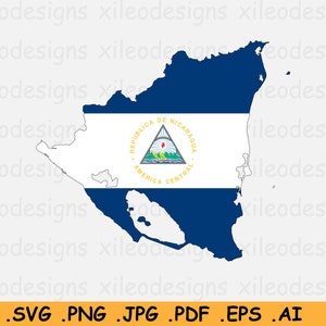 Nicaragua Kaart Vlag SVG - Nicaraguaanse SVG, National Country Nation Silhouette Outline Atlas Scrapbook Clipart Vector Icon - eps ai png jpg pdf