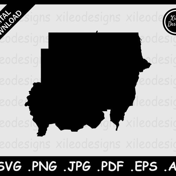 Sudan Map SVG, Sudanese National Country Boundary Border SVG, Black Silhouette Cricut Cut File Vector Icon Cutout, png jpg jpeg pdf eps ai