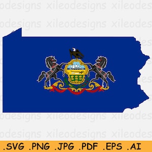 Pennsylvania Map Flag SVG - PA USA Estados Unidos de América, State Border Boundary Shape, U.S American Cut File Clipart, eps ai png jpg pdf