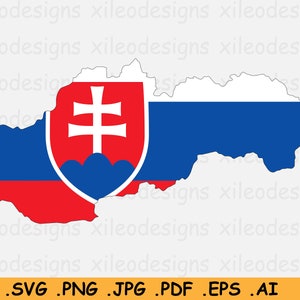 Slowakije Kaart Vlag SVG - Slowaakse Cricut Cut File, Land Natie Silhouet Outline Atlas, Scrapbook Clipart Vector Icon - eps ai png jpg pdf