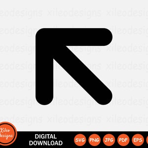 May include: Black arrow pointing to the left and up. The arrow is a simple geometric shape with rounded corners.