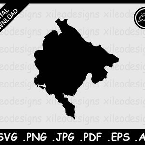Montenegro Mapa SVG, Montenegrin Country National Border Boundary, Black Silhouette Cut Cut File Vector, png jpg jpeg pdf ai eps