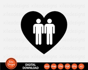 Gay paar verliefd SVG - LGBT LGBTQ twee mannen relatie vriendschap teken symbool pictogram Vector Cricut digitaal bestand clipart png jpg eps pdf ai