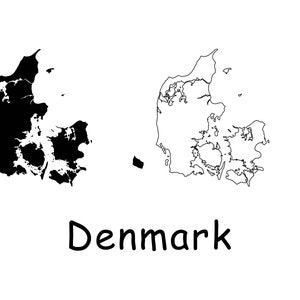 Karte von Dänemark, dänische Karte, detaillierte solide Umrisslinie, schwarz-weiße Landkarte, sofortiger digitaler Download svg png eps ai