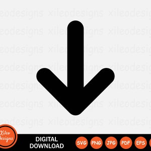 May include: A black downward arrow graphic with a rounded top and angled sides. The image includes the text "DIGITAL DOWNLOAD" and file type icons, plus the "Xileo Designs" logo in a circle.