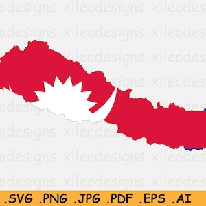 Nepal Kaart Vlag SVG, Nepalese SVG Cricut Cut File, Land Natie Silhouet Outline Atlas, Scrapbook Clipart Vector Icon, eps ai png jpg pdf