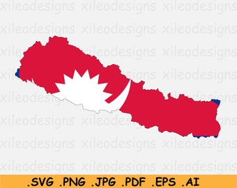 Nepal Map Flag SVG, Nepalese SVG Cricut Cut File, Country Nation Silhouette Outline Atlas, Scrapbook Clipart Vector Icon, eps ai png jpg pdf