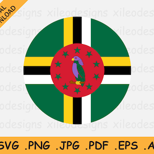 Dominica Round Flag SVG, Dominican Circular Banner, National Circle Button Icon, Cricut Cut File Digital Download Vector, eps ai png jpg pdf