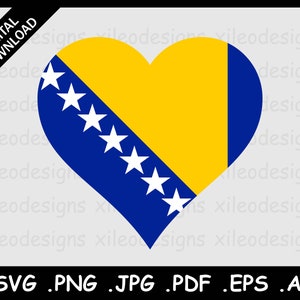 Bosnien und Herz Flagge SVG, Love Shape Banner, National Nation Country Clipart Vektor Icon Cricut Cut File, eps ai png jpg pdf