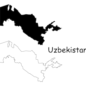 Landkarte von Usbekistan, Usbekistan Karte, schwarz weiß detaillierte durchgezogene Grenze Land Usbekistan Karte, sofortiger digitaler Download svg png eps ai