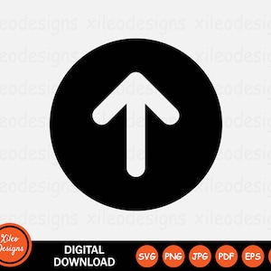 May include: A black circle with a white upward arrow in the centre. The arrow points directly upwards.