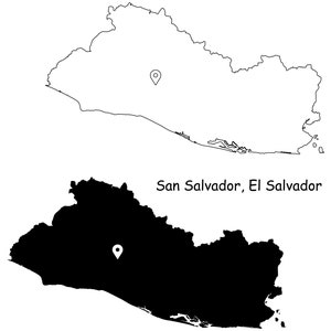 San Salvador Salwador Mapa Stolica Kraj Lokalizacja Pin Czarno-biały Sylwetka Zarys Geografia Region Obszar Mapy jpg svg png ai eps