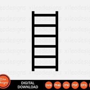 May include: Black and white silhouette of a ladder with six rungs.