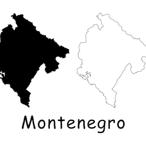 Mapa de Montenegro, Montenegro, Mapa, Mapa detallado de Montenegro con línea sólida en blanco y negro, Descarga digital instantánea svg png eps ai