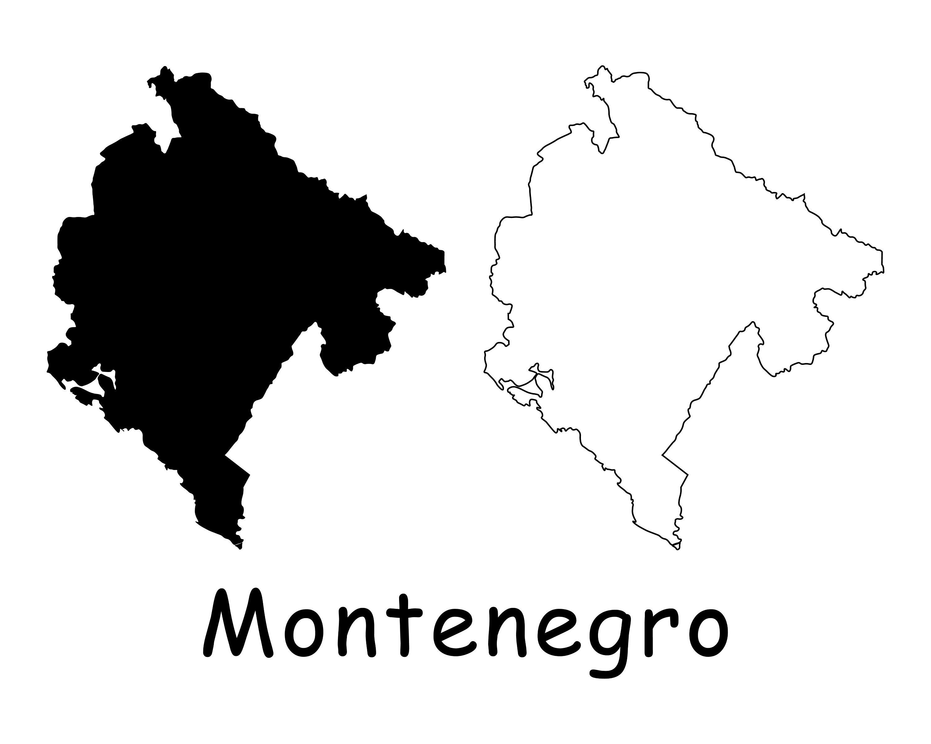 Map of Montenegro, Montenegro, Map, Black White Detailed Solid Line ...
