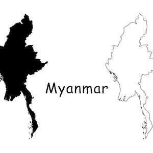 Karte von Myanmar, Burma, Burma, schwarz weiß detaillierte solide Umriss Landkarte von Myanmar, sofortiger digitaler Download svg png eps ai