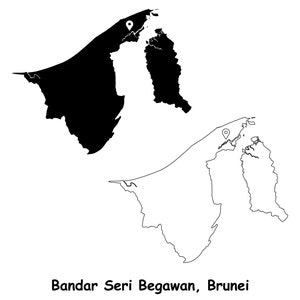 Bandar Seri Begawan Brunei Karte Hauptstadt Landkarte Pin Schwarz Weiß Silhouette Umriss Geografie Region Karte jpg svg png ai eps