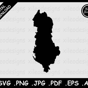Albania Mapa SVG, Albania País Nacional Frontera Límite Mapa, Silueta Negra Recorte Cricut Archivo Vector Icono, png jpg jpeg pdf ai eps