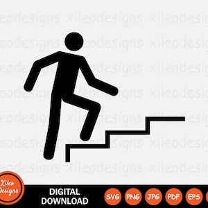 Climbing Up Stairs Icon SVG Climb Staircase Step Stepping Up Accend Symbol Sign Graphic Clipart Vector Cricut Digital Cut png jpg eps pdf ai