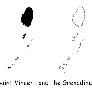 St. St. Vincent und die Grenadinen Karte, schwarz weiß detaillierte solide Umriss Landeskarte, sofortiger digitaler Download svg png eps ai
