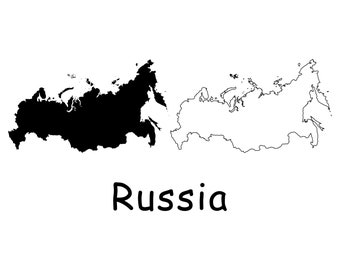 Kaart van Rusland, Russische kaart, zwart-wit gedetailleerde effen omtrek grens landkaart van Rusland, Instant Digitale Download svg png eps ai