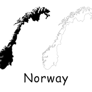 Karte von Norwegen, norwegische Karte, detaillierte solide Umrisslinie schwarz und weiß Landkarte von Norwegen, sofortiger digitaler Download svg png eps ai