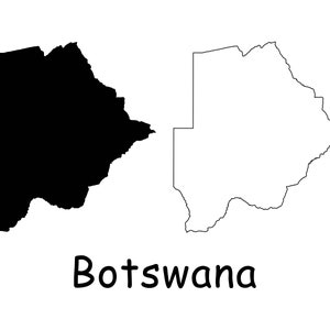 Mapa de Botswana, Mapa del país de Botswana, Mapa de límites de contorno sólido detallado en blanco y negro de Botswana, Descarga digital instantánea svg png eps ai