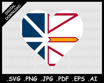 Newfoundland en Labrador Heart Flag SVG, NL Canadese Provincie Love Shape Flag, Digital Vector Cricut Cut File Download, png jpg pdf eps ai