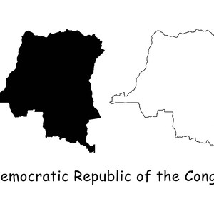 Mapa de la República Democrática del Congo, mapa detallado en blanco y negro con contorno sólido, descarga digital instantánea svg png eps ai