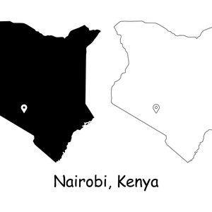 Nairobi Kenia Karte Hauptstadt Country Location Pin Schwarz Weiß Silhouette UmrissGeografie Region Kenia Landkarten jpg svg png ai eps
