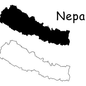 Kaart van Nepal, Nepalese kaart, zwart-wit gedetailleerde effen omtrek grens landkaart van Nepalees, Instant Digitale Download svg png eps ai