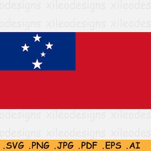 Puede incluir: La bandera de Samoa, un rectángulo azul con cinco estrellas blancas y un rectángulo rojo debajo.
