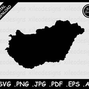 Mapa de Hungría SVG, Frontera Nacional del País Húngaro, Silueta Negra Recorte Cricut Archivo Vector Icono, png jpg jpeg pdf ai eps