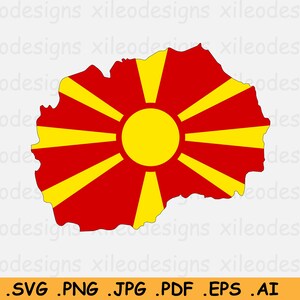 Noord-Macedonië Kaart Vlag SVG - Cricut Cut File, Land Nation Silhouette Outline Atlas, Scrapbook Clipart Vector Icon - eps ai png jpg pdf