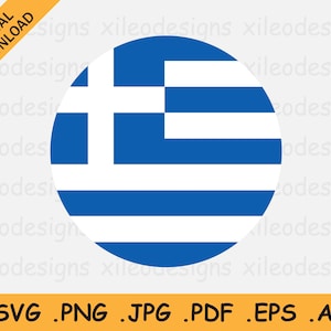 Grecia Round Flag SVG - Greek Circular Banner, National Circle Button Icon, Cricut Cut File Digital Download Vector, eps ai png jpg pdf