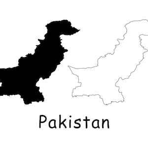 Pakistan Landkarte, Pakistanische Landkarte, detaillierte Landkarte mit durchgezogener Linie, Pakistan Sofortiger digitaler Download svg png eps ai