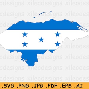 Honduras Flagge Karte SVG, Honduran Cricut Cut File, Country Nation Silhouette Outline Atlas, Scrapbook Clipart Vektor Icon - eps ai png jpg pdf