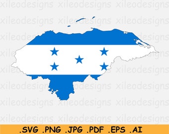Honduras Flag Map SVG, Honduran Cricut Cut File, Country Nation Silhouette Outline Atlas, Scrapbook Clipart Vector Icon - eps ai png jpg pdf