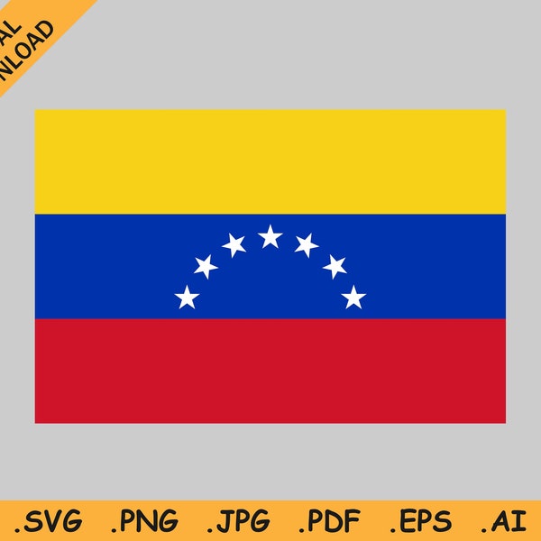 Venezuela 7 Stars Flag SVG - Venezuelan National Country Banner, Cricut Cut File Digital Download Clipart Vector Graphic, eps ai png jpg pdf