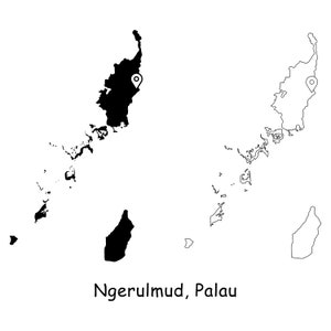 Ngerulmud Palau Karte Hauptstadt Landkarte Pin Schwarz Weiß Silhouette Umriss Region Region Insel Karten jpg svg png ai eps