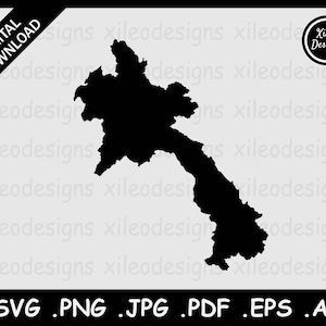 Laos Karte SVG, Lao Laotian Land National Border Border Map, Black Silhouette Cutout Cricut Cut File Vektor Icon, png jpg jpeg pdf ai eps