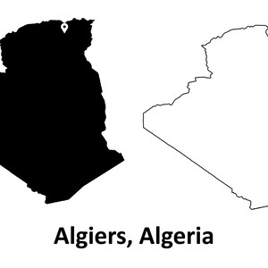Algier Algerien Detaillierte Landkarte Hauptstadt Ort Pin Schwarz Weiß Silhouette Umriss Geografie Region Landkarten jpg svg png ai eps