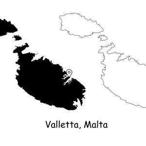 Valletta Malta Karte Hauptstadt Landort Pin Schwarz Weiß Silhouette Umriss Geografie Region Landkarten Insel jpg svg png ai eps