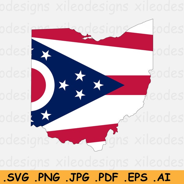 Ohio Map Flag SVG, OH USA United States of America, Ohio State Border Boundary Shape Land, U.S American Cut File Clipart, eps ai png jpg pdf