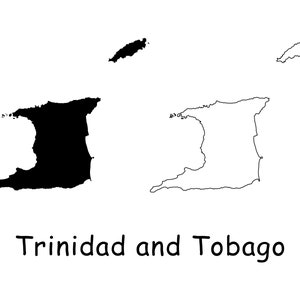 Trinidad und Tobago Karte, schwarz weiß detaillierte feste Linie Landkarte von Trinidad und Tobago, sofortiger digitaler Download svg png eps ai
